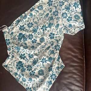 Floral Print Free People Bodysuit in Blue and Cream